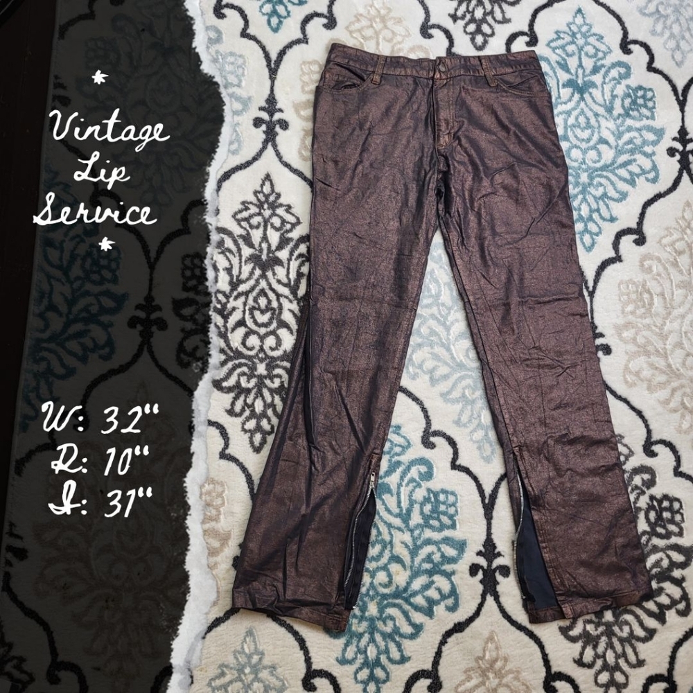 Vintage Men's Lip Service Bronze Foil Pants with Hidden Pocket and Ankle Zippers